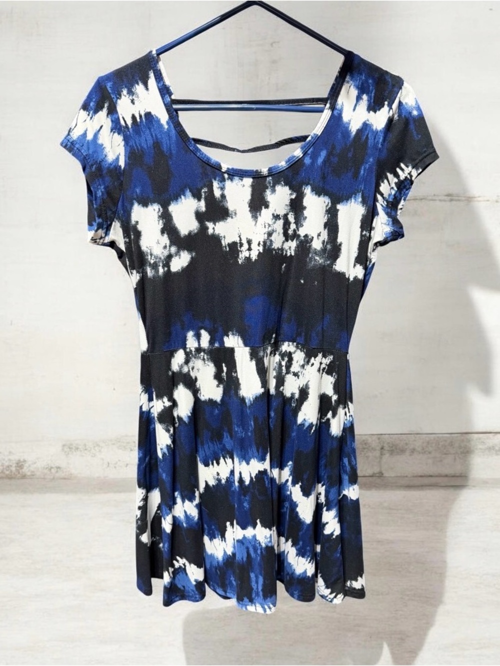 Bobbie Brooks Blue Black White Tie-Dye Casual Dress NIP/NWOT